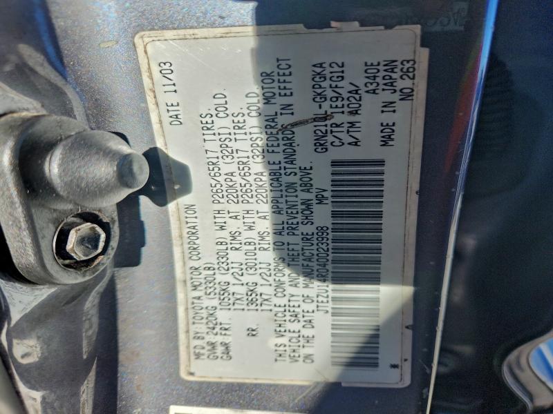 Photo 14 from auction – 2004 TOYOTA 4RUNNER SR with VIN JTEZU14R040023998