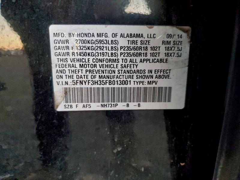 Photo 14 from auction – 2015 HONDA PILOT with VIN 5FNYF3H35FB013001