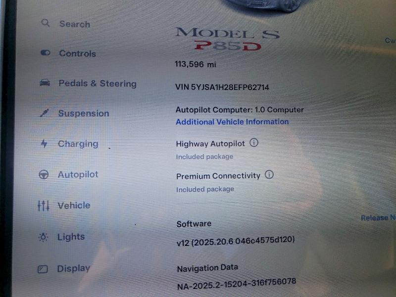 Photo 9 from auction – 2014 TESLA MODEL S with VIN 5YJSA1H28EFP62714