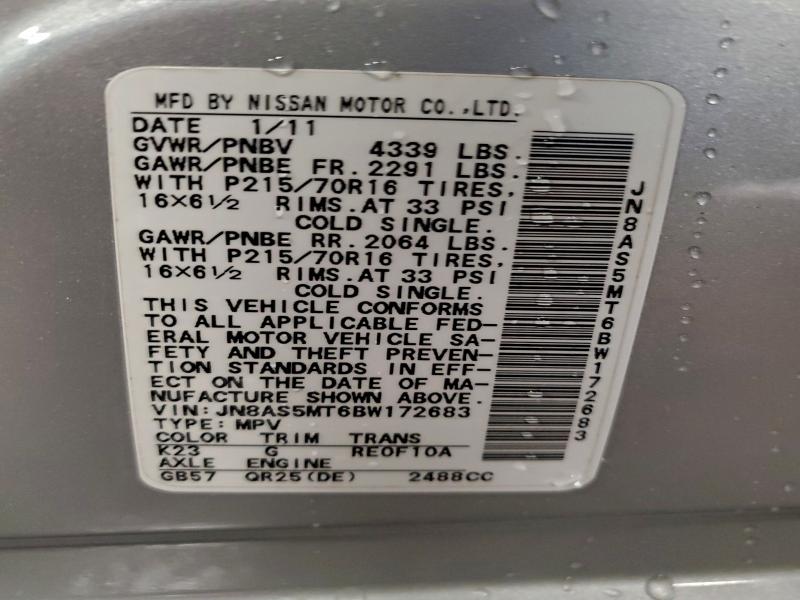 Photo 14 from auction – 2011 NISSAN ROGUE S with VIN JN8AS5MT6BW172683