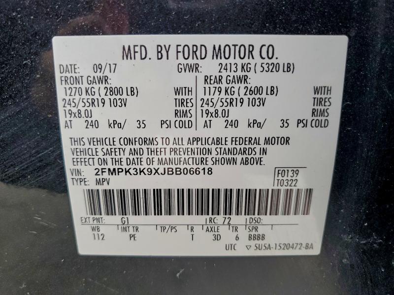 Photo 14 from auction – 2018 FORD EDGE TITAN with VIN 2FMPK3K9XJBB06618