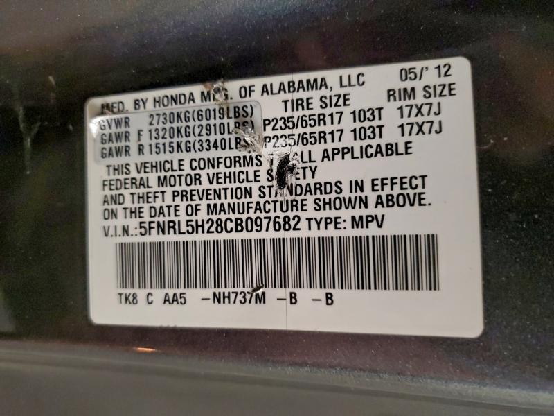 Photo 14 from auction – 2012 HONDA ODYSSEY LX with VIN 5FNRL5H28CB097682