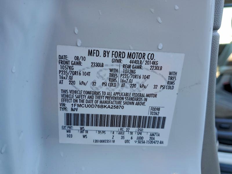 Photo 14 from auction – 2011 FORD ESCAPE XLT with VIN 1FMCU0D76BKA25870