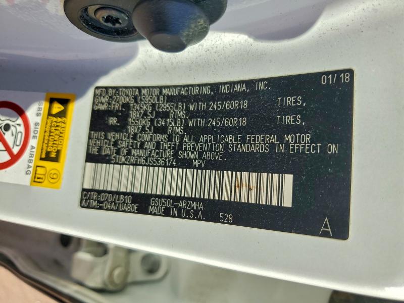 Photo 14 from auction – 2018 TOYOTA HIGHLANDER with VIN 5TDKZRFH6JS536174