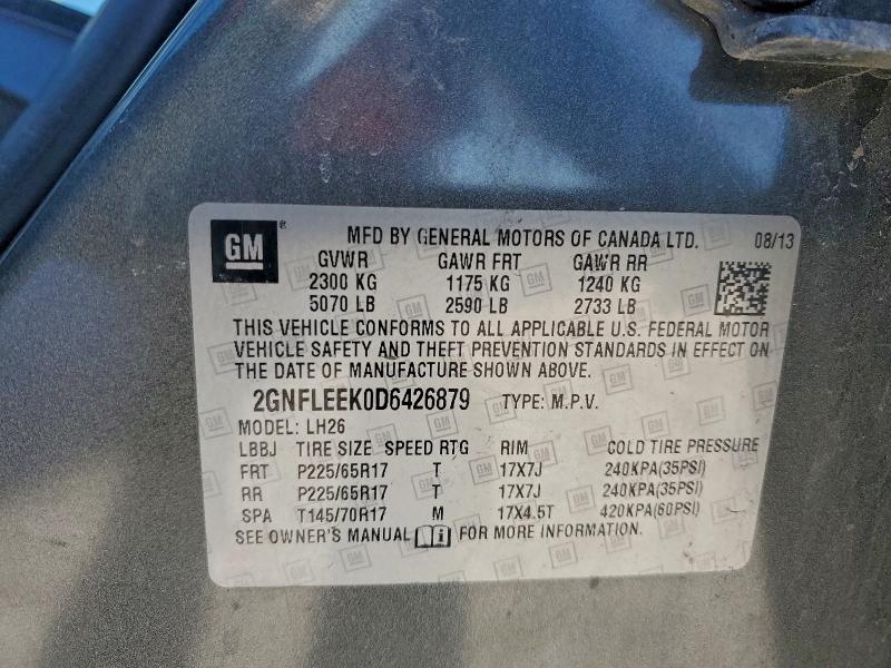 Photo 14 from auction – 2013 CHEVROLET EQUINOX LT with VIN 2GNFLEEK0D6426879