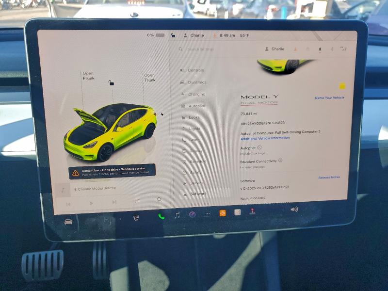 Photo 9 from auction – 2022 TESLA MODEL Y with VIN 7SAYGDEF9NF529879