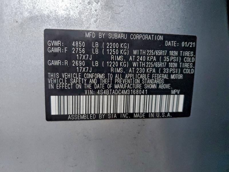 Photo 14 from auction – 2021 SUBARU OUTBACK PR with VIN 4S4BTADC4M3168041