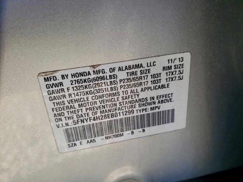 Photo 14 from auction – 2014 HONDA PILOT LX with VIN 5FNYF4H28EB011299