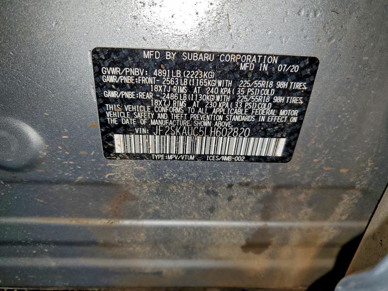 Photo 14 from auction – 2020 SUBARU FORESTER L with VIN JF2SKAUC5LH602820