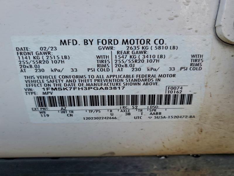 Photo 14 from auction – 2023 FORD EXPLORER with VIN 1FMSK7FH3PGA83817