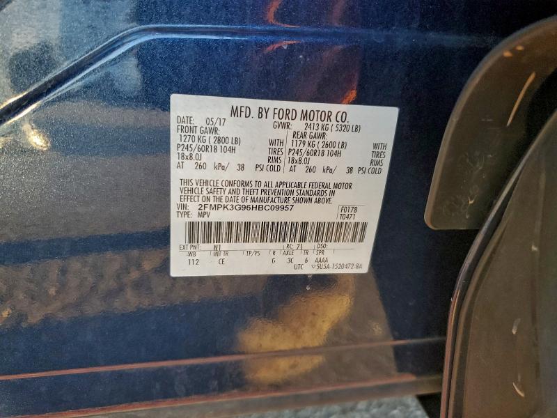 Photo 14 from auction – 2017 FORD EDGE SE with VIN 2FMPK3G96HBC09957