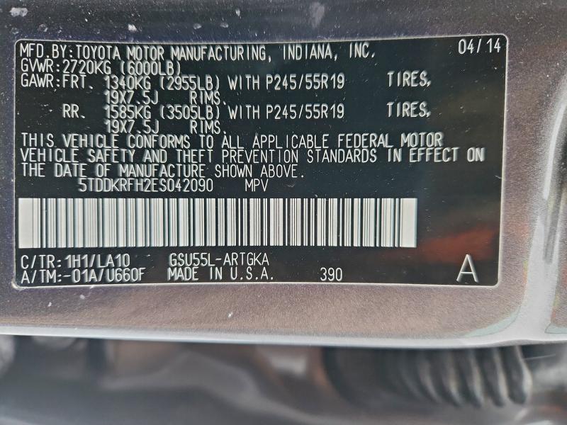 Photo 14 from auction – 2014 TOYOTA HIGHLANDER with VIN 5TDDKRFH2ES042090
