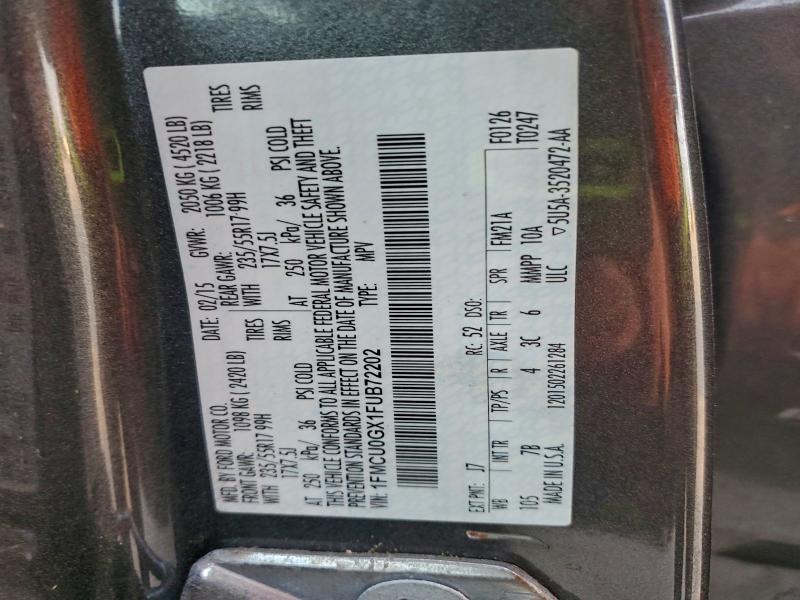 Photo 14 from auction – 2015 FORD ESCAPE SE with VIN 1FMCU0GX1FUB72202