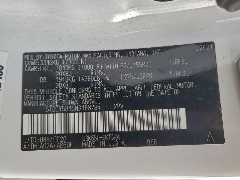 Photo 14 from auction – 2022 TOYOTA SEQUOIA SR with VIN 5TDCY5B15NS188284