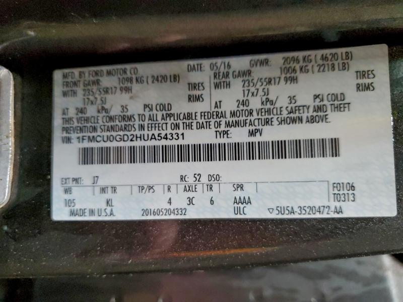 Photo 14 from auction – 2017 FORD ESCAPE with VIN 1FMCU0GD2HUA54331