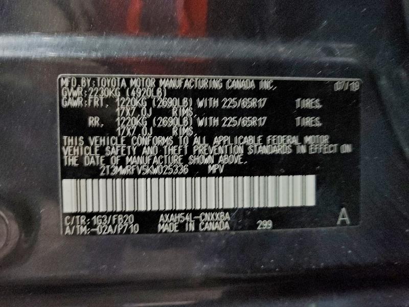 Photo 14 from auction – 2019 TOYOTA RAV4 LE with VIN 2T3MWRFV5KW025336