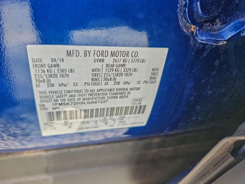 Photo 14 from auction – 2020 FORD EXPLORER X with VIN 1FMSK7DH5LGA67227