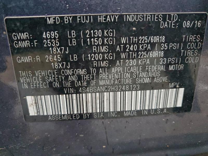 Photo 14 from auction – 2017 SUBARU OUTBACK 2. with VIN 4S4BSANC2H3248123