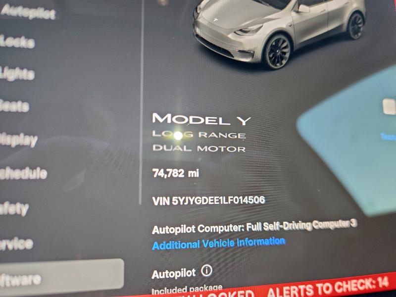 Photo 9 from auction – 2020 TESLA MODEL Y with VIN 5YJYGDEE1LF014506