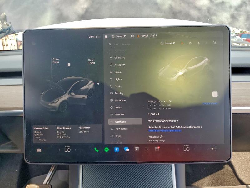 Photo 9 from auction – 2021 TESLA MODEL Y with VIN 5YJYGDEE6MF076680