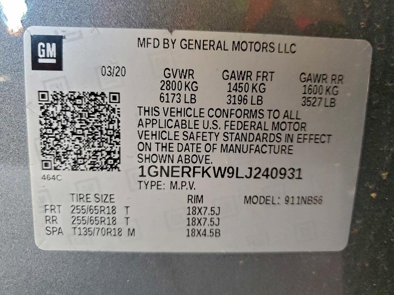 Photo 14 from auction – 2020 CHEVROLET TRAVERSE with VIN 1GNERFKW9LJ240931