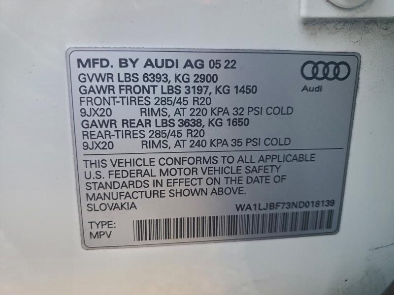 Photo 14 from auction – 2022 AUDI Q7 PREMIUM with VIN WA1LJBF73ND018139